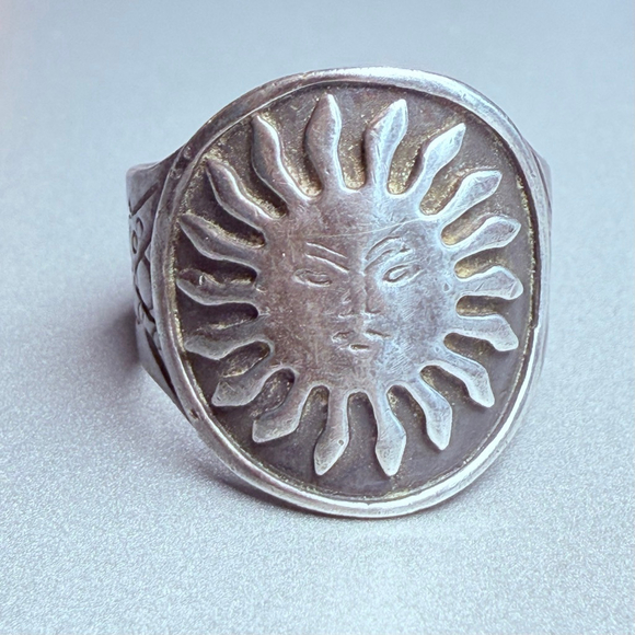 Jewelry - Celtic Sun God Face 17.5mm Wide Cigar Band Sterling Silver 925 Ring